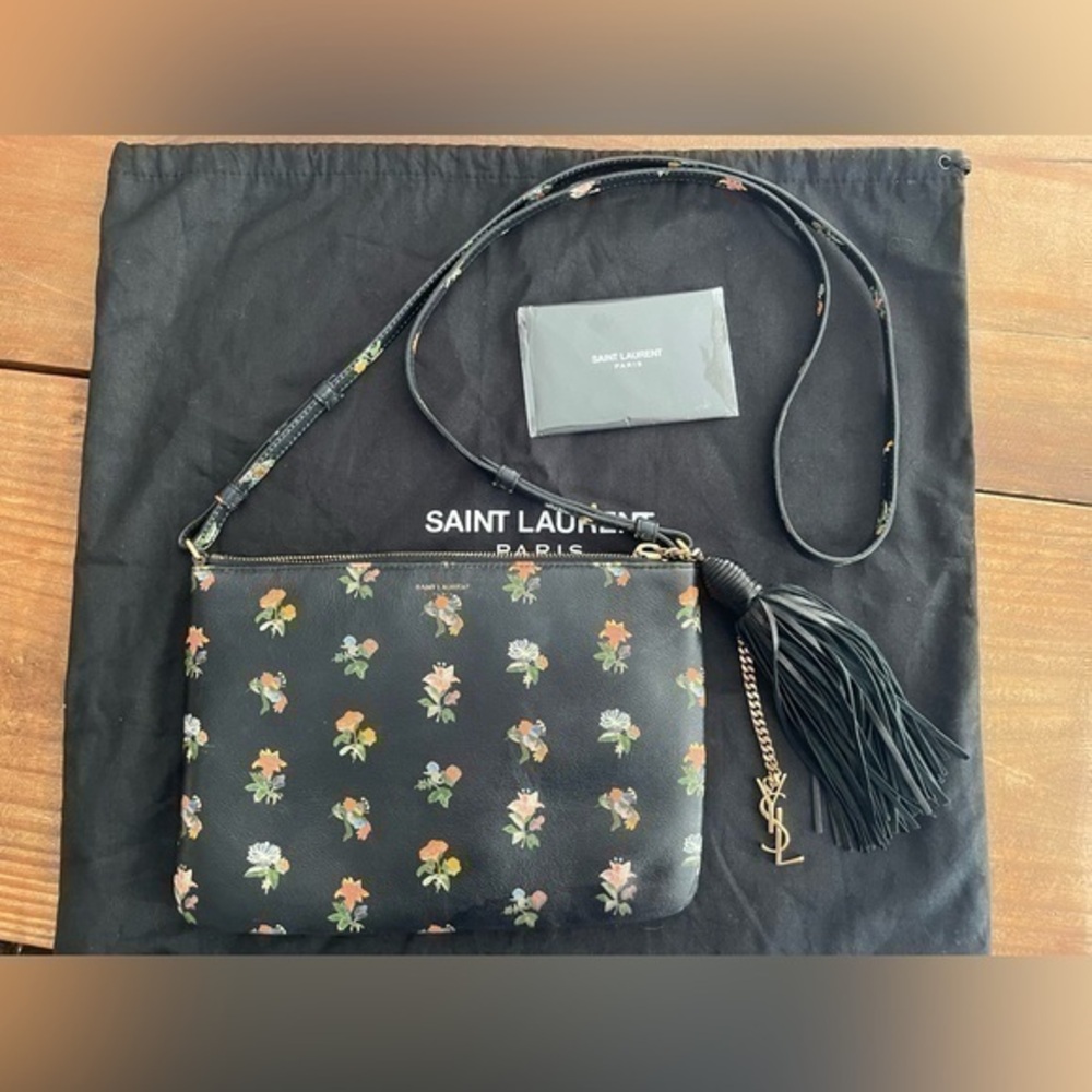 Saint Laurent Prairie Floral Crossbody Bag With Monogram Tassel